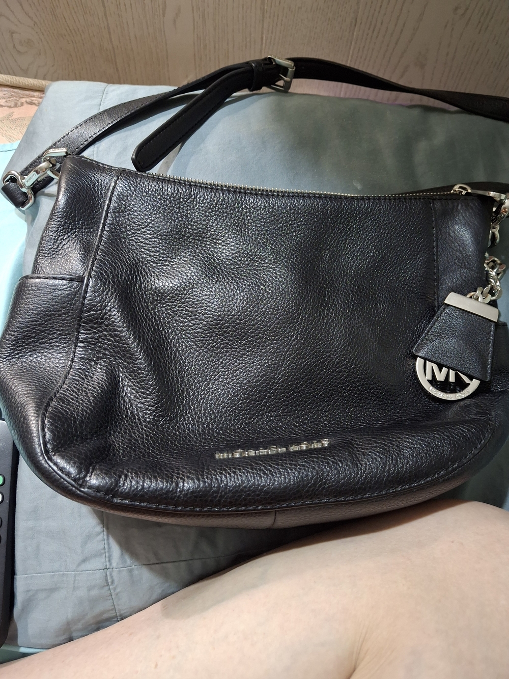 Michael Kors Black Pebbled Leather Hobo with MK Charm